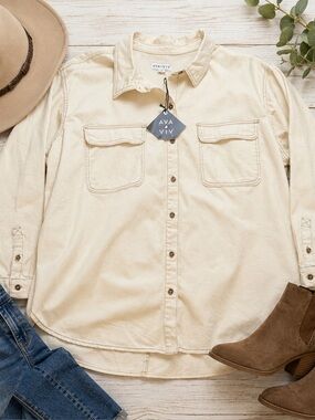 Ava & Viv NWT 3X Cream Utility Shacket Button Front Overshirt Jacket Plus Size